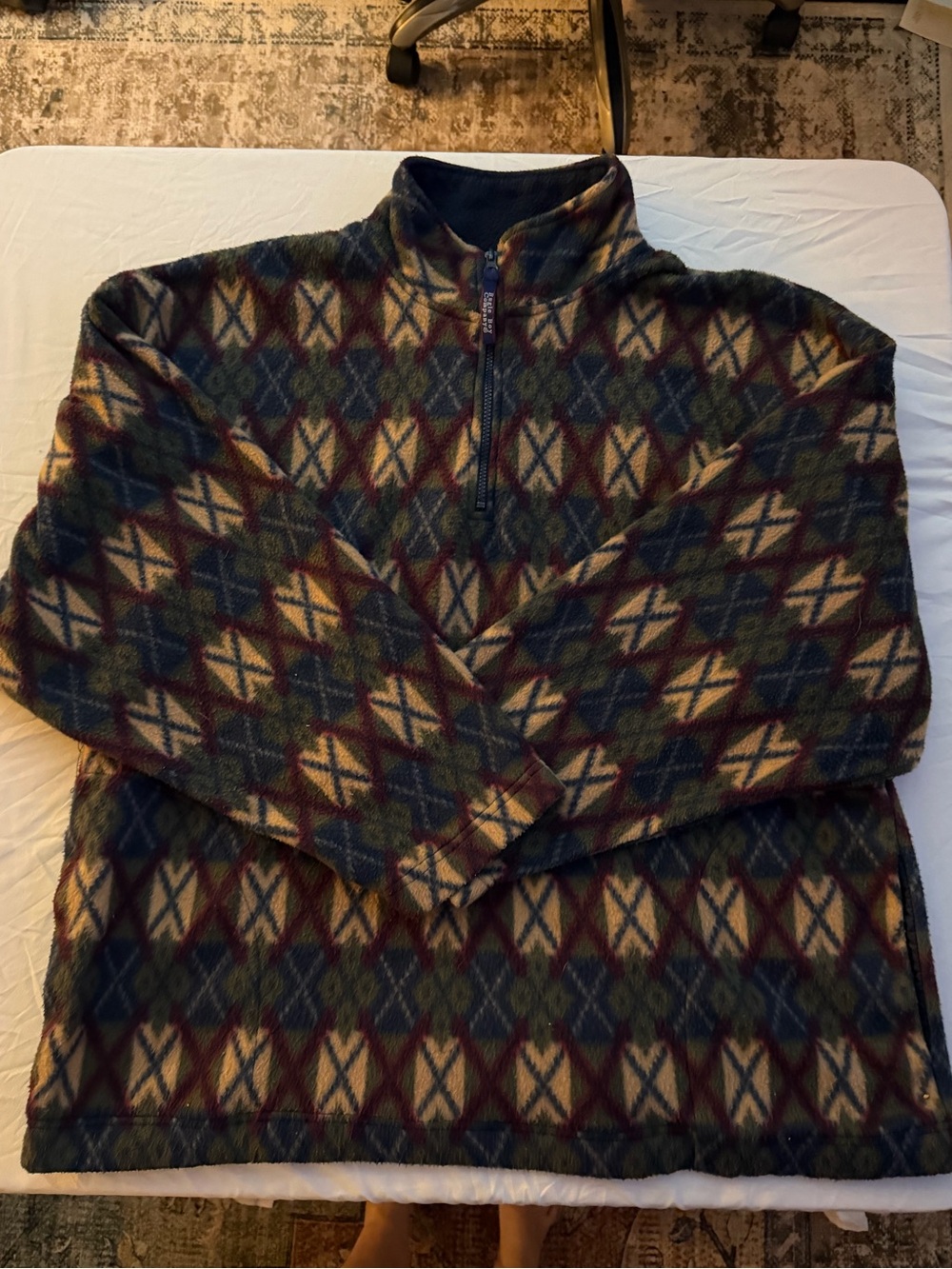 Vintage 90s Bugle Boy Snow Fleece Argyle Quarter Zip Pullover